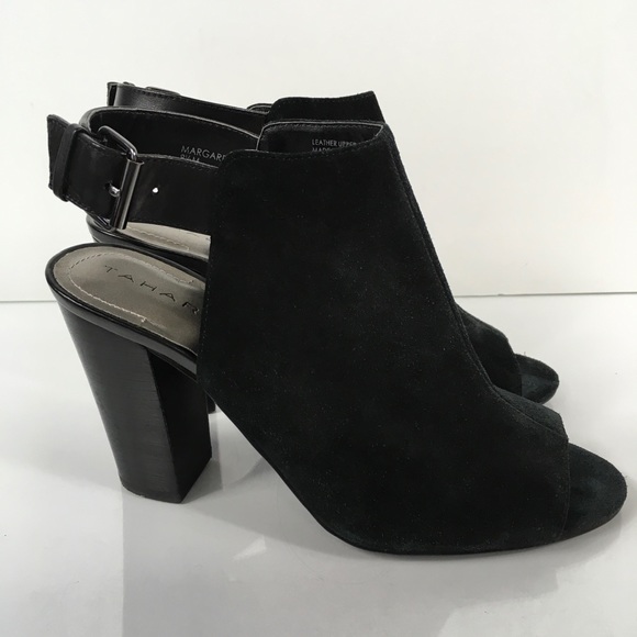 Tahari Margaret Black Suede Open Toe Shootie 8.5 - Picture 2 of 8